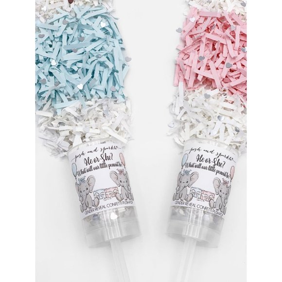 SET OF 5 Elephant Gender Reveal Confetti Push Pops - Picture 5 of 7